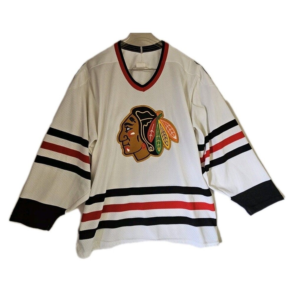 Chicago Blackhawks Jersey Men's Sz Medium White Maska NHL Hockey 80s 90s Vintage